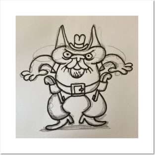 Cowboy cat T-shirt (uncoloured version with visible pencil lines) Posters and Art